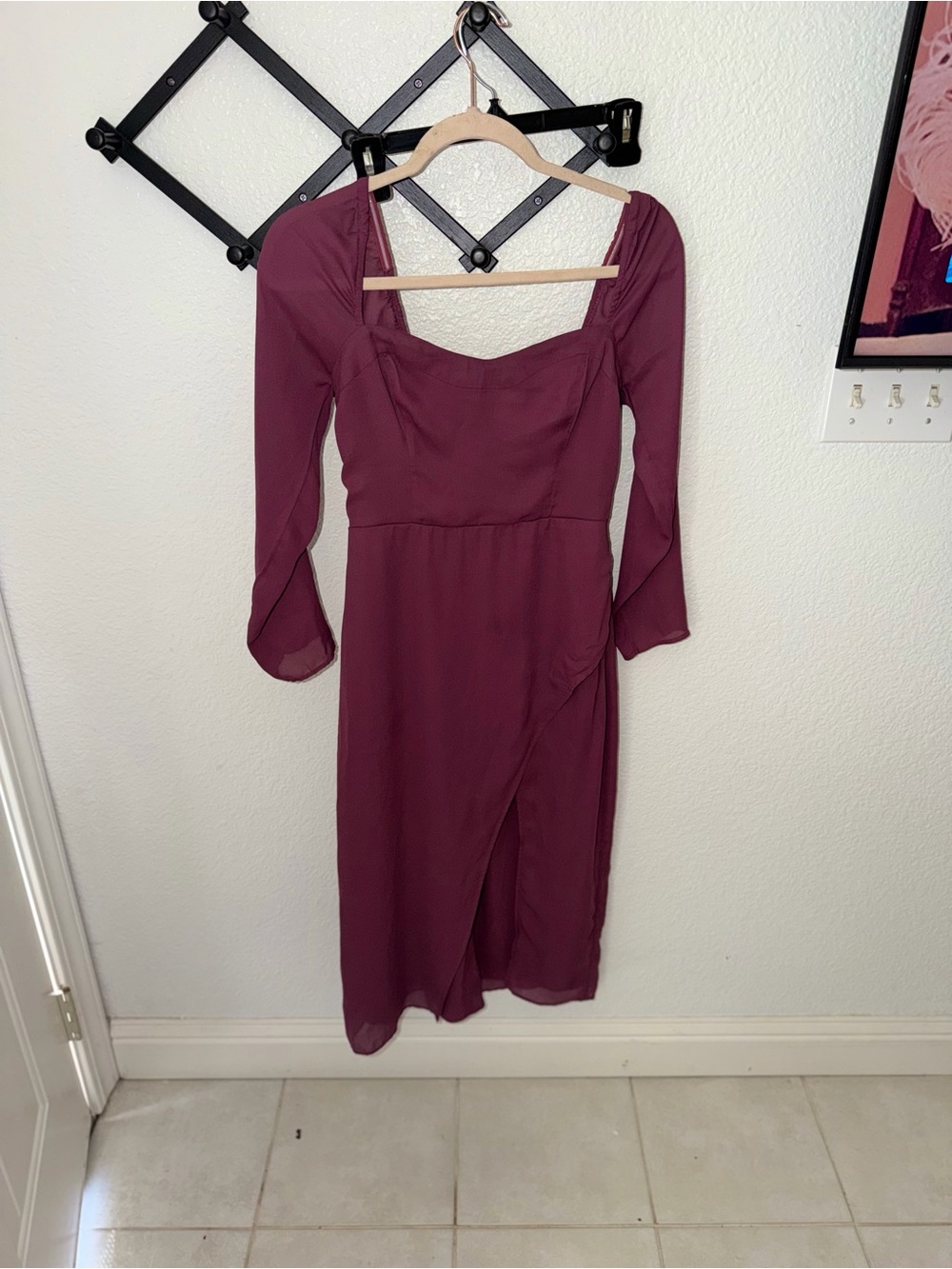 Abercrombie & Fitch Camille Long-Sleeve Midi Dress Burgundy Size Small - Picture 2 of 4